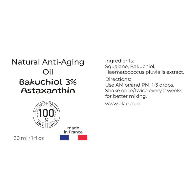 Huile anti-âge 3 % Bakuchiol-Squalane + Astaxanthine